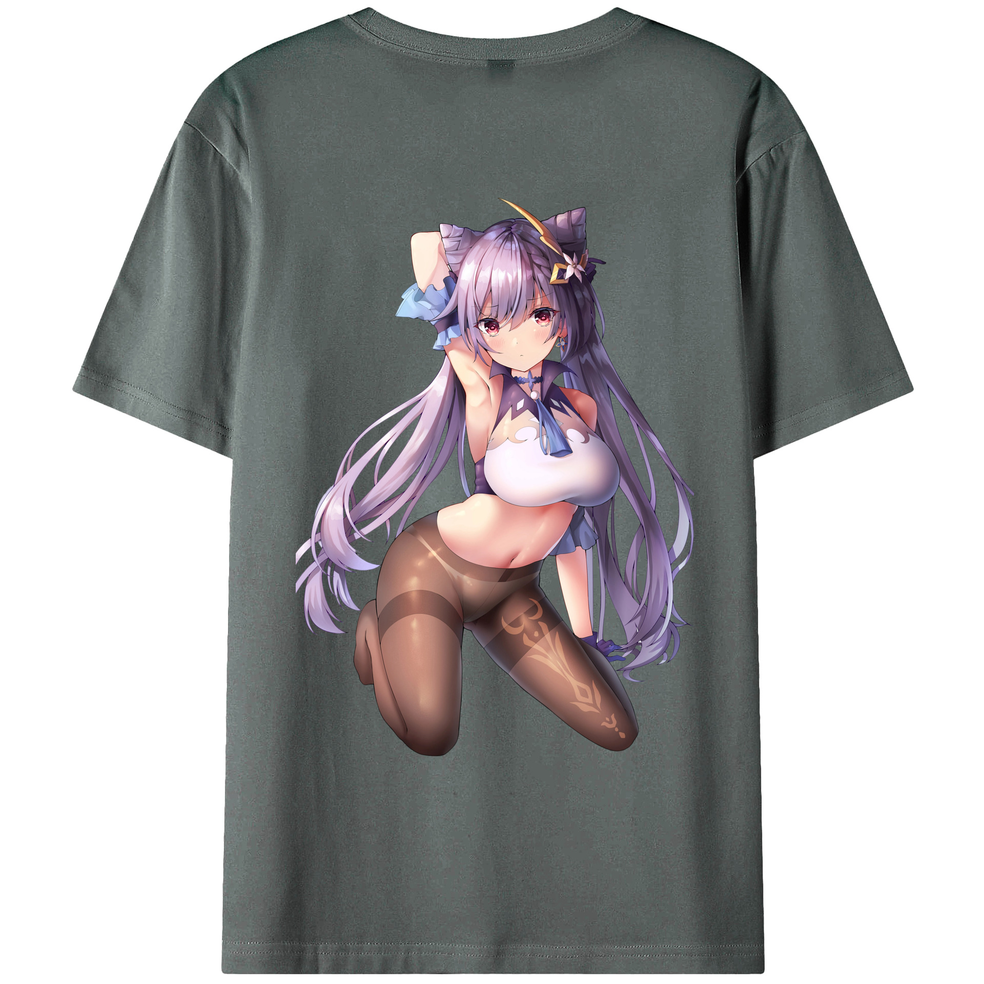 げんし神 刻晴 こくせい genshin Kokusei 綿100％ メンズ半袖Tシャツ（バックプリント） 通気性